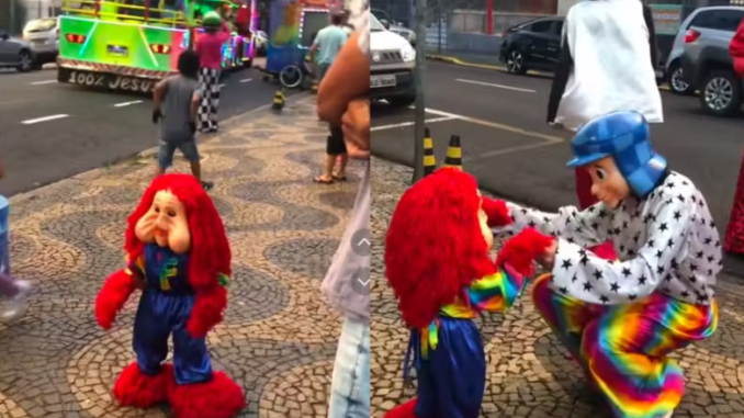 Vestido de Fofão, o menino Gael brilhou dançando junto com a carreta furacão. O sonho dele foi realizado. - Foto: TikTok/@karlamagalhaes16.