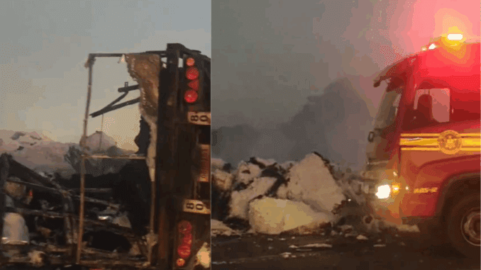 Caminhão que pegou fogo na Br.163 - Imagem enviada para o Fale Agora