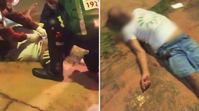 A vítima sendo socorrido no dia do acidente (Foto: Fale Agora Nova Lima News)