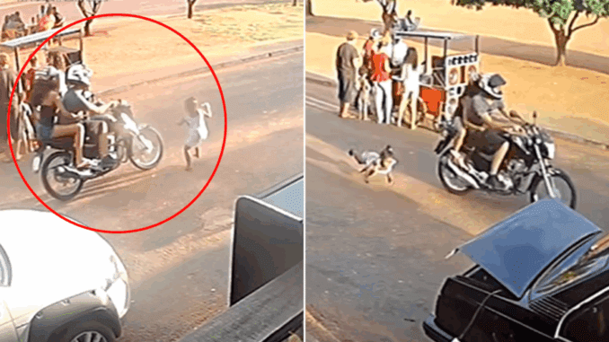 A criança saiu correndo para atravessar a rua, quando foi atropelada pelo motociclista (Imagem: O Pantaneiro)